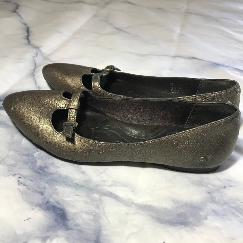 Born Gold Leather Strap Accent Metallic Flats - Picture 5 of 7